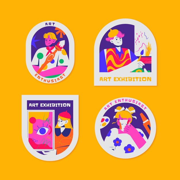 Handgezeichnete Etiketten für Kunstausstellungen