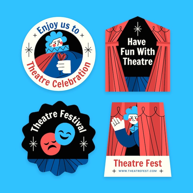 Kostenloser Vektor handgezeichnete etiketten für theateraufführungen