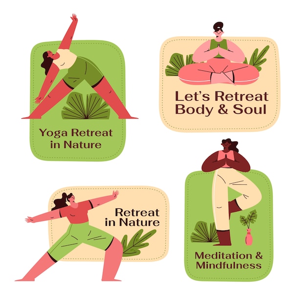 Kostenloser Vektor handgezeichnete etikettenvorlage für yoga-retreats