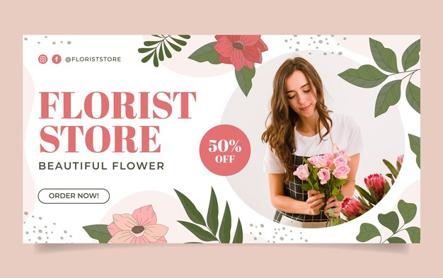 Handgezeichnete Facebook-Vorlage für Blumengeschäfte