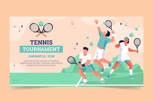 Kostenloser Vektor handgezeichnete facebook-vorlage für tennisspiele
