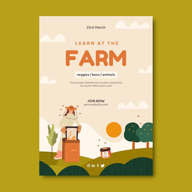 Handgezeichnete farm-lifestyle-poster-vorlage