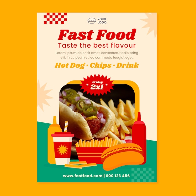 Kostenloser Vektor handgezeichnete fast-food-postervorlage