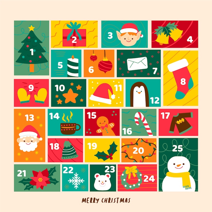 Kostenlose Vektor handgezeichnete festlichen adventskalender