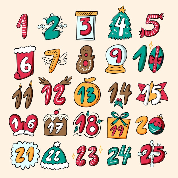 Kostenloser Vektor handgezeichnete festlichen adventskalender