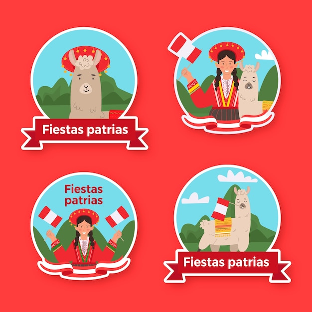 Handgezeichnete fiestas patrias peru etikettenvorlage