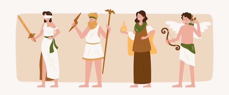 Kostenlose Vektor handgezeichnete figurensammlung der griechischen mythologie