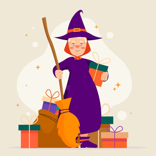 Handgezeichnete flache befana-illustration