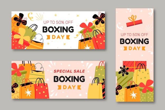 Kostenloser Vektor handgezeichnete flache boxing day sale banner set