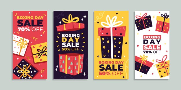 Kostenloser Vektor handgezeichnete flache boxing day sale instagram story collection