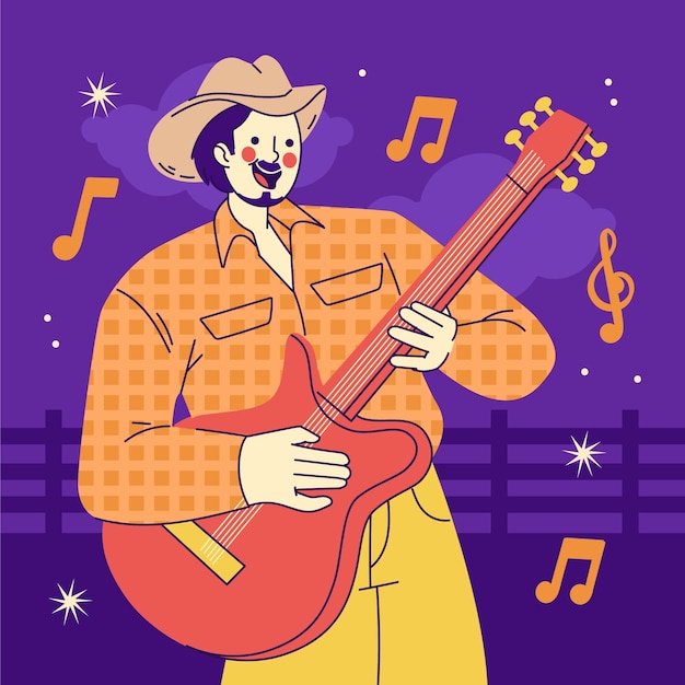 Kostenloser Vektor handgezeichnete flache country-musik-illustration