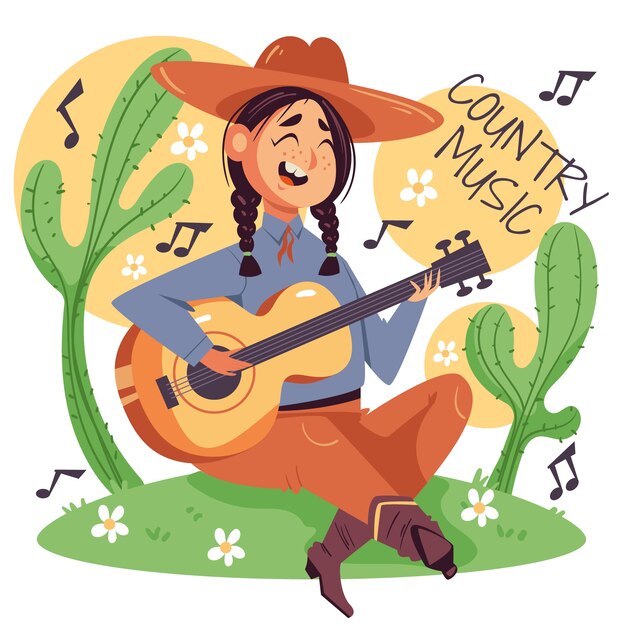 Handgezeichnete flache country-musik-illustration