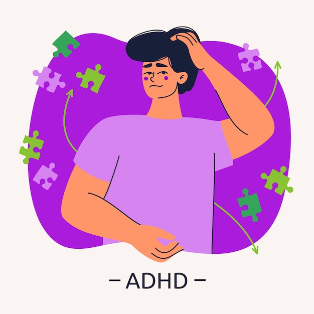 Kostenloser Vektor handgezeichnete flache design-adhd-illustration