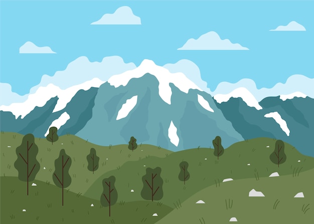 Handgezeichnete flache Design-Berglandschaft