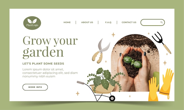 Handgezeichnete flache design-landing-page für die gartenarbeit