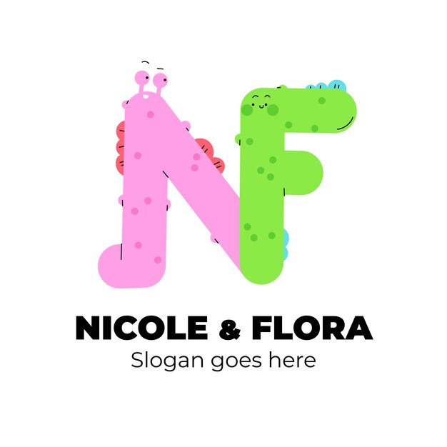 Handgezeichnete flache Design-nf- oder Fn-Logo-Vorlage