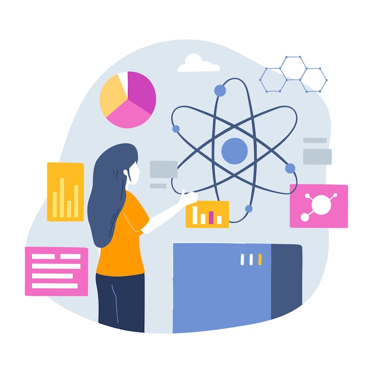 Kostenlose Vektor handgezeichnete flache design-quantenillustration