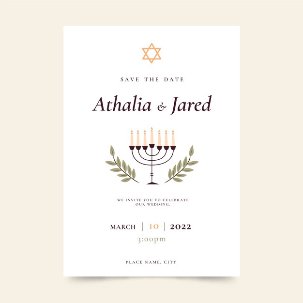 Handgezeichnete flache Design-Religions-Hochzeitseinladungen