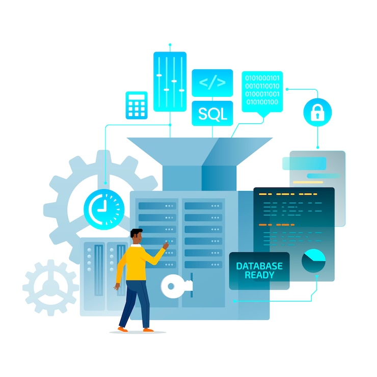 Kostenlose Vektor handgezeichnete flache design-sql-illustration