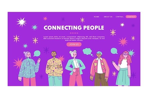 Kostenloser Vektor handgezeichnete flache designgruppe von menschen landingpage