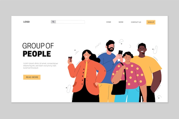 Kostenloser Vektor handgezeichnete flache designgruppe von menschen landingpage