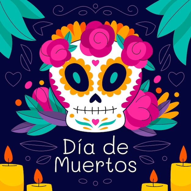 Handgezeichnete flache dia de muertos illustration