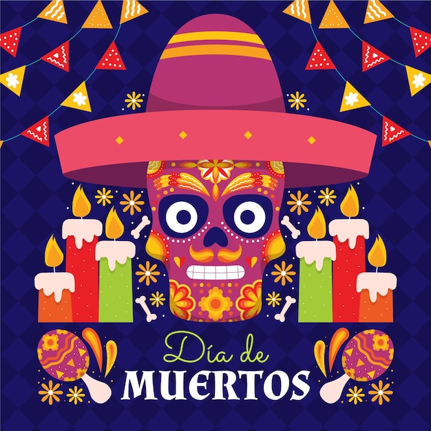 Kostenloser Vektor handgezeichnete flache dia de muertos illustration