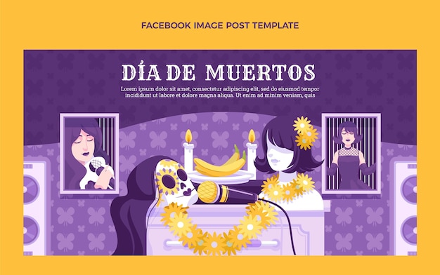 Kostenloser Vektor handgezeichnete flache dia de muertos social media post vorlage