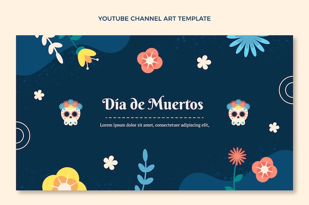 Handgezeichnete flache dia de muertos youtube-kanalkunst