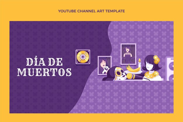 Handgezeichnete flache Dia de Muertos Youtube-Kanalkunst