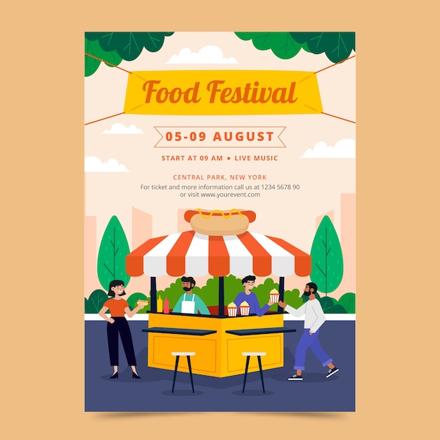 Handgezeichnete flache food-festival-poster-vorlage