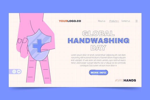 Kostenloser Vektor handgezeichnete flache globale zielseitenvorlage für den tag des händewaschens