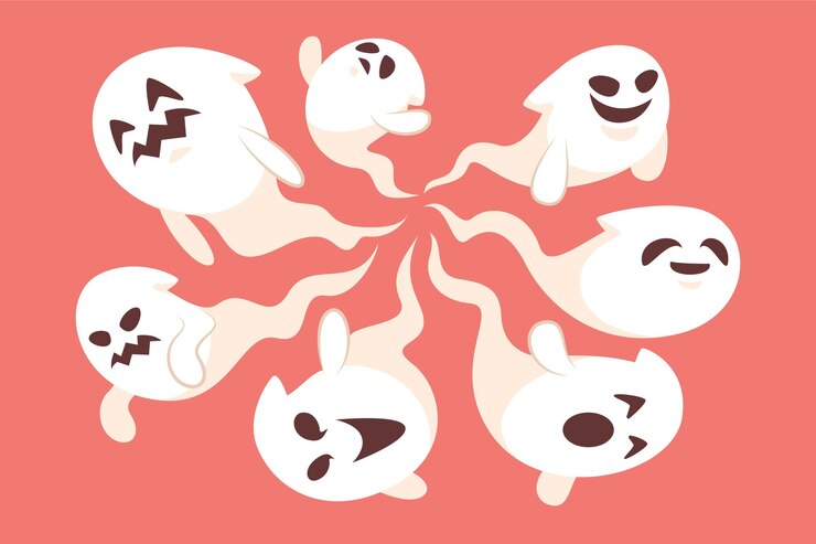 Kostenlose Vektor handgezeichnete flache halloween-geister-kollektion