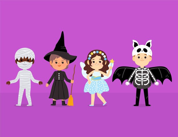 Handgezeichnete flache Halloween-Kostümsammlung