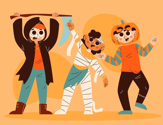 Handgezeichnete flache Halloween-Kostümsammlung