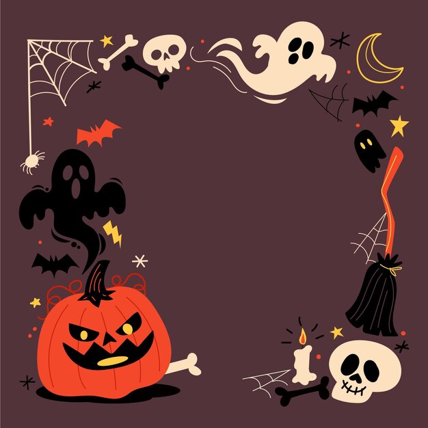 Handgezeichnete flache Halloween-Rahmenvorlage