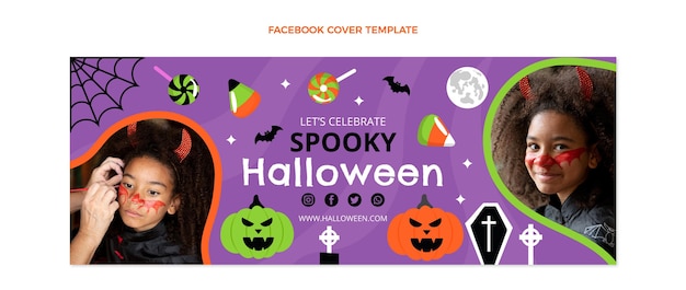 Kostenloser Vektor handgezeichnete flache halloween-social-media-cover-vorlage