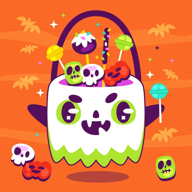 Kostenloser Vektor handgezeichnete flache halloween-taschenillustration