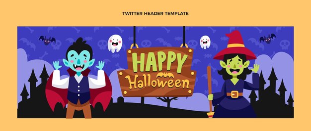 Kostenloser Vektor handgezeichnete flache halloween-twitter-cover-vorlage