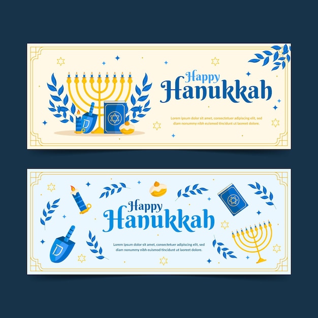 Handgezeichnete flache hanukkah horizontale banner set