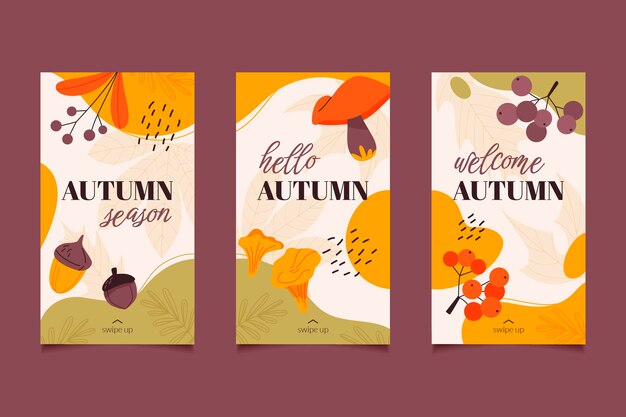 Handgezeichnete flache Herbst Instagram-Geschichten-Sammlung
