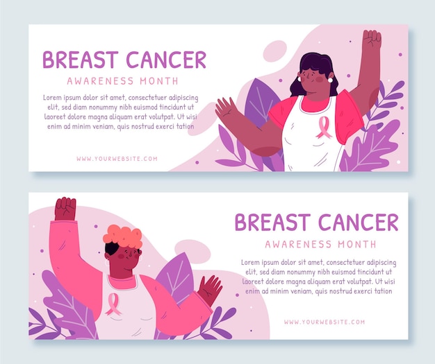 Kostenloser Vektor handgezeichnete flache horizontale banner für brustkrebs-bewusstseinsmonat