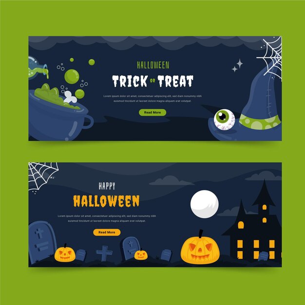 Kostenloser Vektor handgezeichnete flache horizontale halloween-banner-set