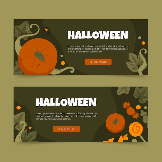 Handgezeichnete flache horizontale halloween-banner-set