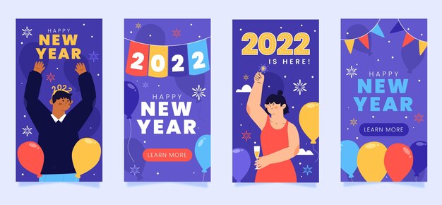 Handgezeichnete flache Instagram-Geschichten-Sammlung des neuen Jahres
