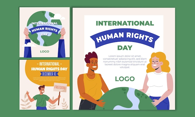 Handgezeichnete flache instagram-posts-sammlung zum internationalen tag der menschenrechte
