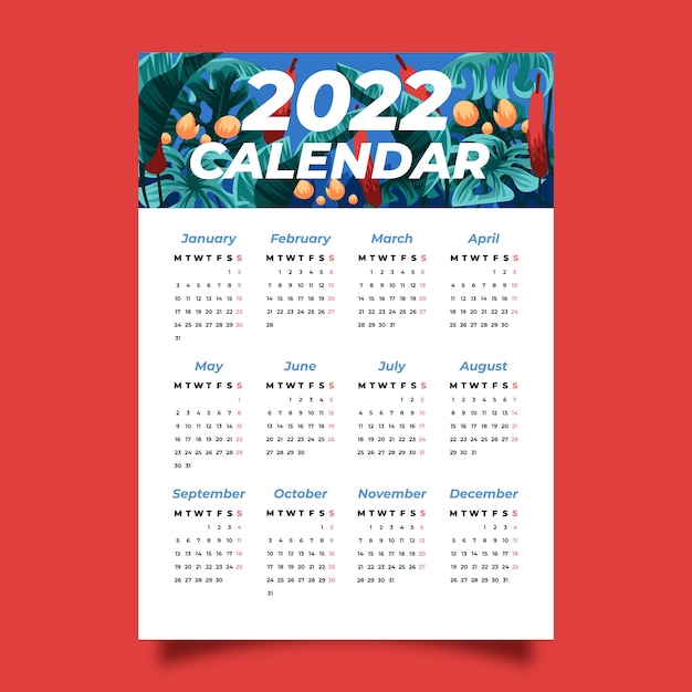 Handgezeichnete flache kalendervorlage 2022 Kostenlosen Vektoren