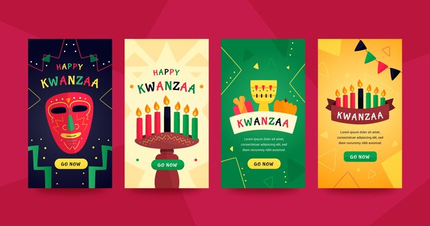 Handgezeichnete flache kwanzaa instagram geschichtensammlung