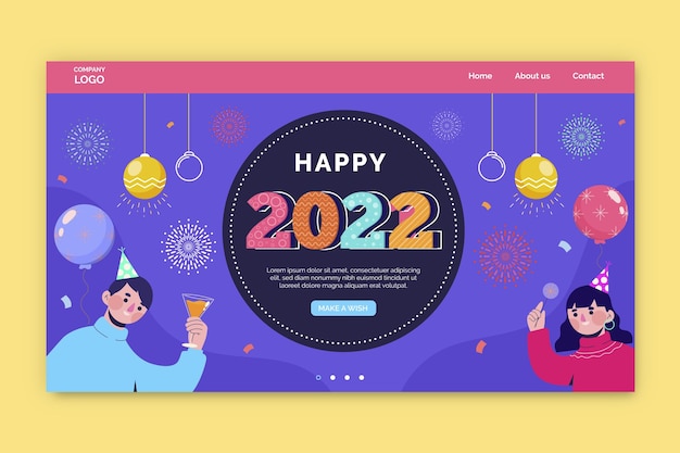 Handgezeichnete flache Landingpage-Vorlage für das neue Jahr