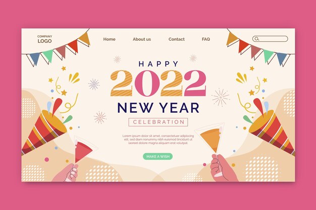 Handgezeichnete flache Landingpage-Vorlage für das neue Jahr